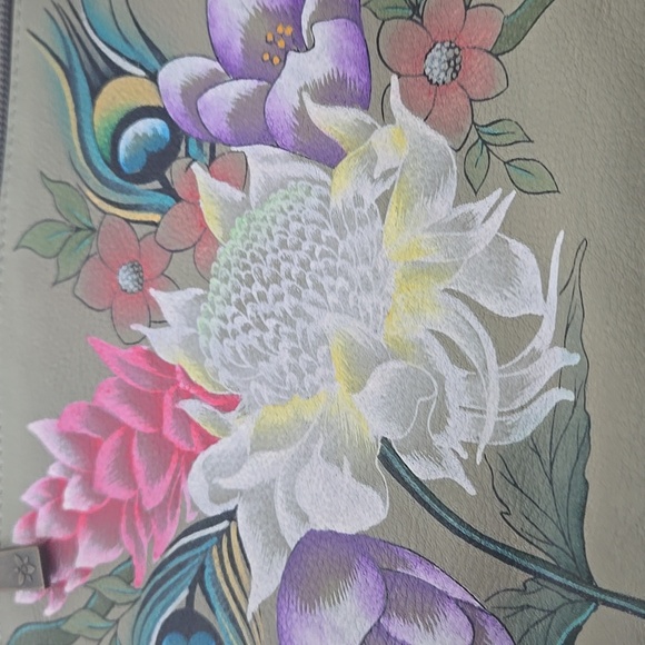 Anuschka Hand-Painted Peacock Clutch - Gray, Blue, Pink.NWT - Picture 5 of 14